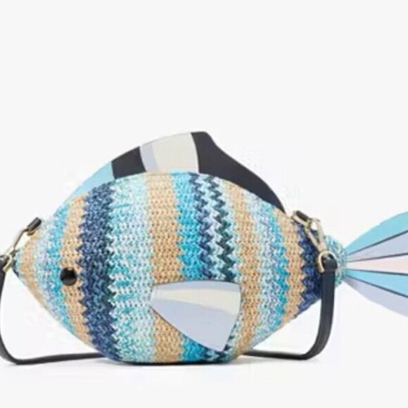 ♠️♠️ Kate Spade What A Catch 3D Fish Crossbody Straw Fish Bag NWT. RARE - Picture 4 of 9
